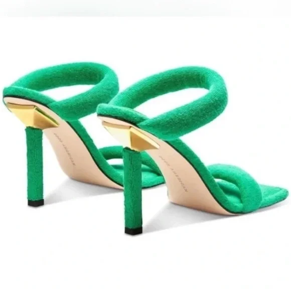 NEW Good American Women's Terry Slip On Green & Gold High Heel Sandals Size 8.5 - Picture 3 of 4